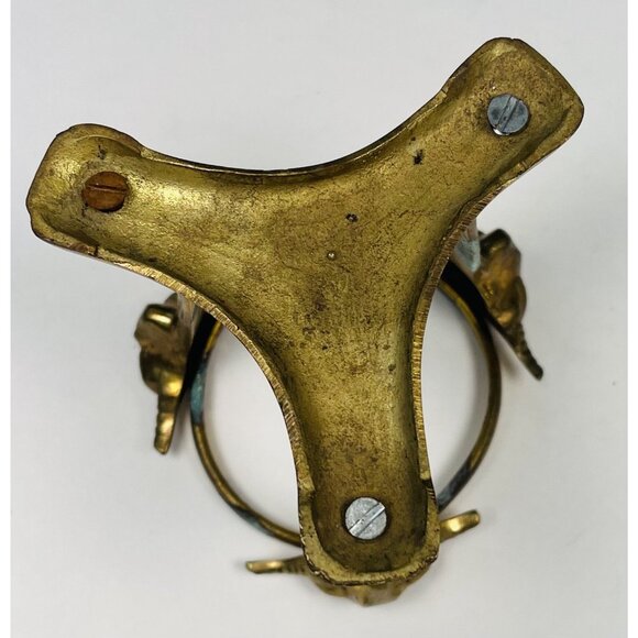 VTG MCM 4" Brass Ram Head Votive CANDLE HOLDER w/ Crackled Glass *Tarnish* - Picture 6 of 8